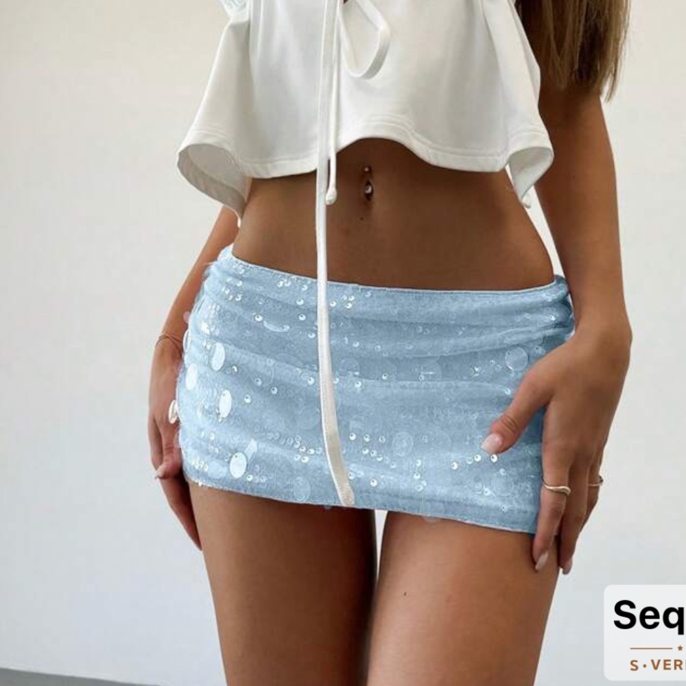 SHEIN Light Blue Sequin Mini Skirt